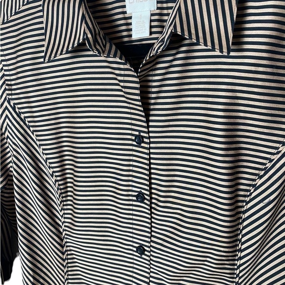 Chico's Striped Stretch No Iron Satten Button Down Top - Picture 4 of 6